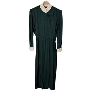 Vintage 1960s Sarah Elizabeth Embellished Shirt Dress Houndstooth Green Black 12